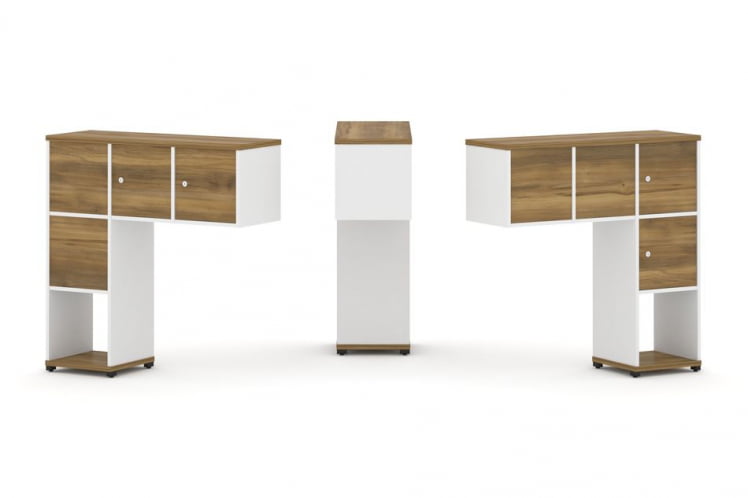 Надставка на стол низкая двухсторонняя + задняя стенка (4 шт.) + распашной фасад (4 шт.) CОНCЕПТ CН.ДНН-002 Сандал Янтарный Белый бриллиант Черный металл / CONCEPT CN.DNN-002_0