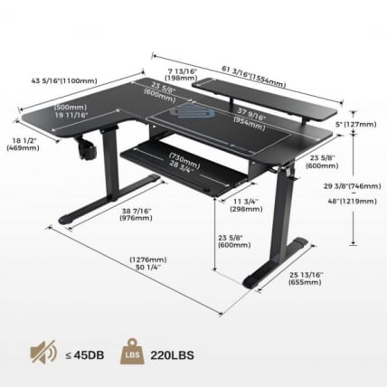 Стол для для компьютера (для геймеров) угловой (левый) c электроприводом ЕУРЕКА ЕРК-Л60Л-Б-ПРО-В1-ЕУ / c EUREKA ERK-L60L-B-PRO-V1-EU_8