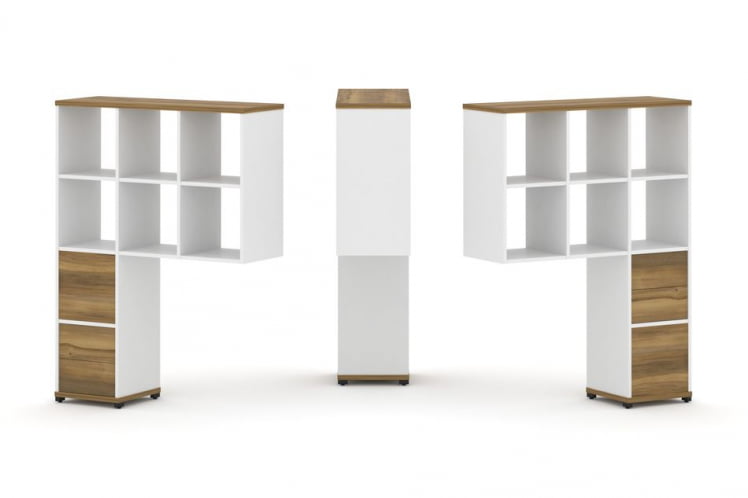 Надставка на стол высокая двухсторонняя + задняя стенка (2 шт.) + блок с 2-мя ящиками (2 шт.) CОНCЕПТ CН.ДНВ-008 Сандал Янтарный Белый бриллиант Черный металл / CONCEPT CN.DNV-008_0