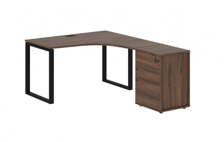 Стол эргономичный с тумбой правый ЕДИС ЕКCЕТ 1318 Р Дуб Денвер темный Черный / EDIS EQCET R_0