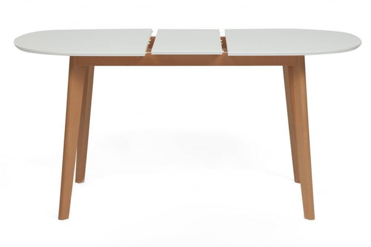 Стол обеденный раскладной БОСCО (Боско) основание бук, столешница мдф, 120+30*80см, Белый+Натуральный ( Бук) / BOSCO_3