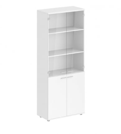 Шкаф высокий четырехдверный со стеклом Сигма СГ.801.ВХ.ВХ.ГЛ Белый / Sigma SG.801.WH.WH.GL_0