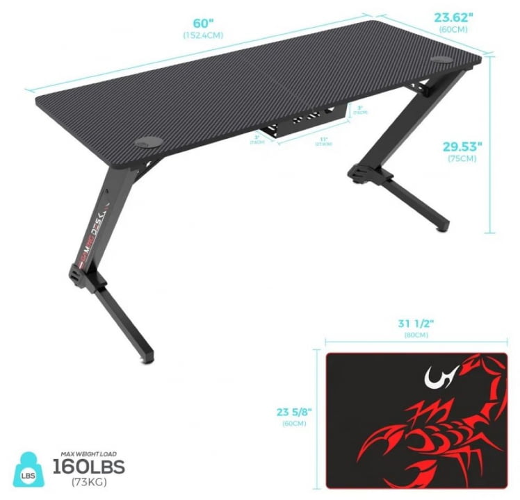 Геймерский стол Еурека ЕРК-ТН-З60-БК / Eureka ERK-TN-Z60-BK_3