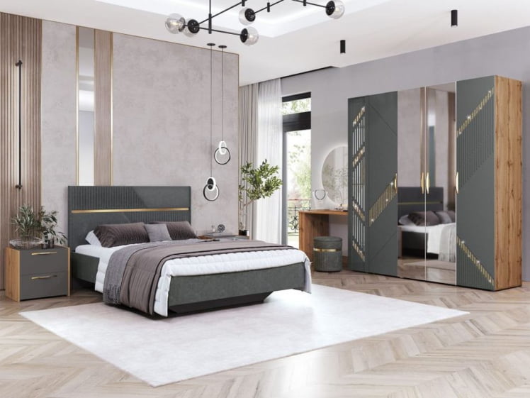 Шкаф четырехдверный с зеркалом (лев/прав) Монако 902.14 Дуб Вотан Графит_5