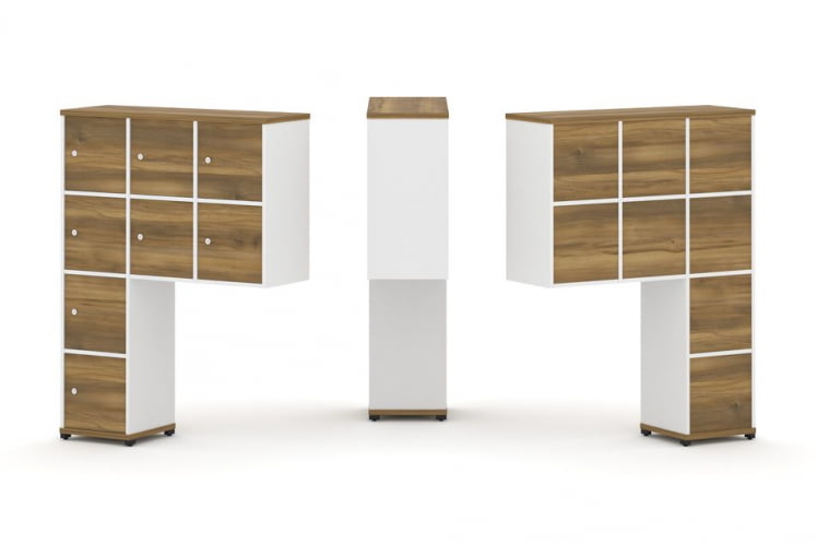 Надставка на стол высокая односторонняя + задняя стенка (8 шт.) + распашной фасад (8 шт.) CОНCЕПТ CН.ОНВ-010 Сандал Янтарный Белый бриллиант Черный металл / CONCEPT CN.ONV-010_0