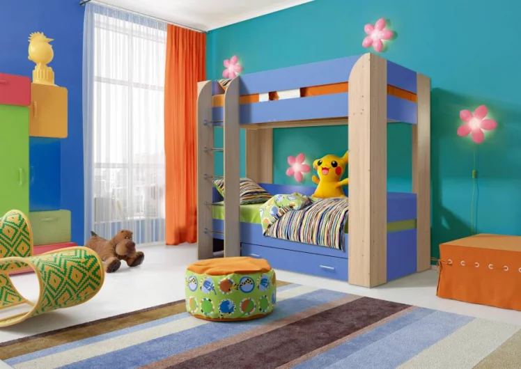 Кровать детская двухъярусная Юниор-6 с ящиком Ясень шимо светлый/Желтый_0