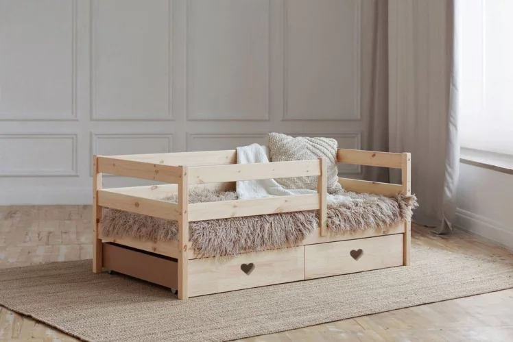 Софа в натуральном цвете с ящиками Сердечки_0