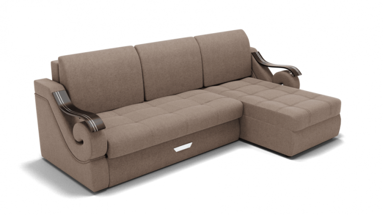 Диван Дубай-2 с оттоманкой угол левый/правый (ЗР) Цвет фасада: Светло коричневый; Тип: Левый/правый; Материал фасада: Металл/Велюр_0