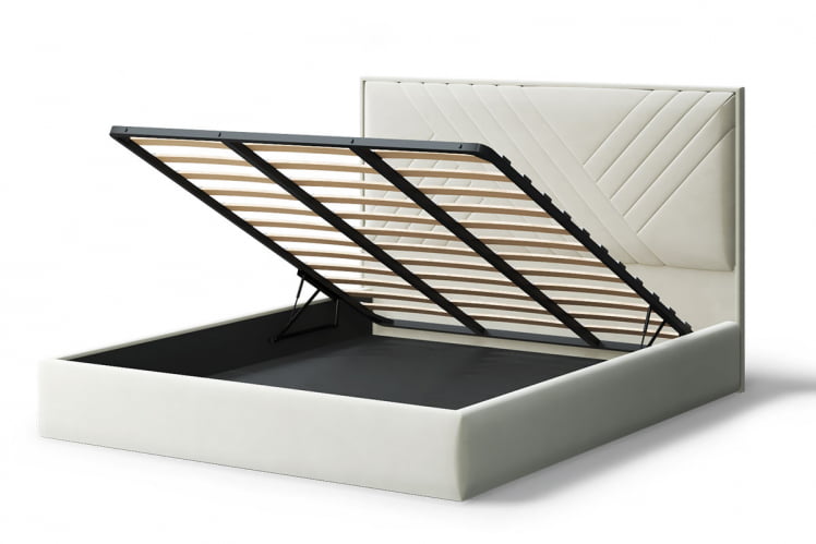 Кровать МИРА 2000*1400мм (без опор), велюр Бренди лайт 02 (серо-белый), (б/основания, б/матраса)_2