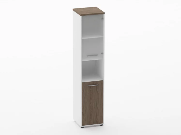 Шкаф 4 узкий верх стеклянная дверь, низ закрытый, с нишей Дека 10.19.18Пр Дуб Верцаска/Белый / Deka_0