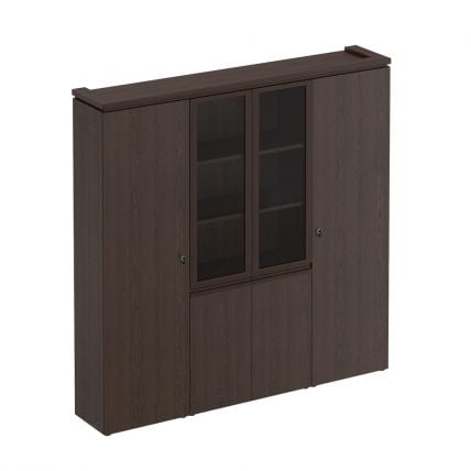 Шкаф комбинированный (для документов узкий + со стеклом + для одежды узкий) МАРК МК 377 Дуб валенсия / MARK_0