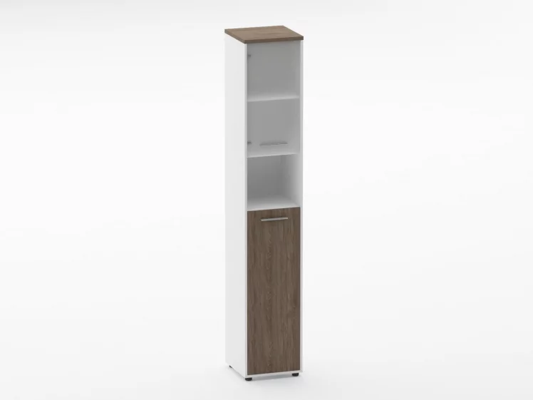 Шкаф 5 узкий верх стеклянная дверь, низ закрытый, с нишей Дека 10.23.20Л Дуб Верцаска/Белый / Deka_0