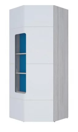 Шкаф угловой с полками Палермо Юниор 08 Белый глянец Ясень шимо светлый Синий_1