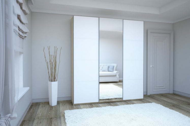 Шкаф-купе трехдверный Прайм 1800 Белое стекло/Зеркало/Белое стекло Дуб сонома_2