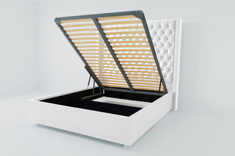 Мягкая интерьерная кровать &куот;Версаль Люкс&куот; с подъемным механизмом Материал фасада: Искусственная кожа; Спальное место: 1600х2000 мм; Цвет фасада: Белый; Цвет корпуса: Белый / "Версаль Люкс"_0