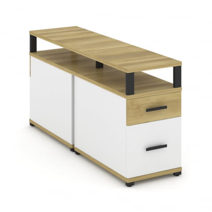 Тумба двухсторонняя опорная приставная с ящиком, распашным фасадом и надставкой CОНCЕПТ CН.ДТГП-002 Б/В Дуб Винченцо Белый бриллиант Черный / CONCEPT CN.DTGP-002 B/W_0