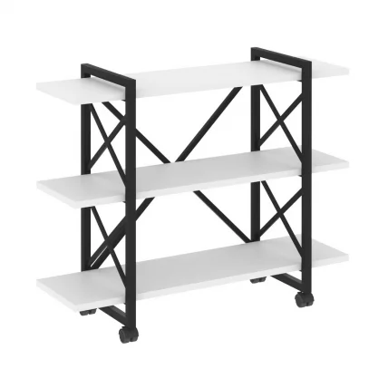 Стеллаж на колесных опорах - 3 полки ЛОФТ  ВР.Л-МСТ.К-3.8В Металл черный Белый Бриллиант / LOFT VR.L-MST.K-3.8V_0