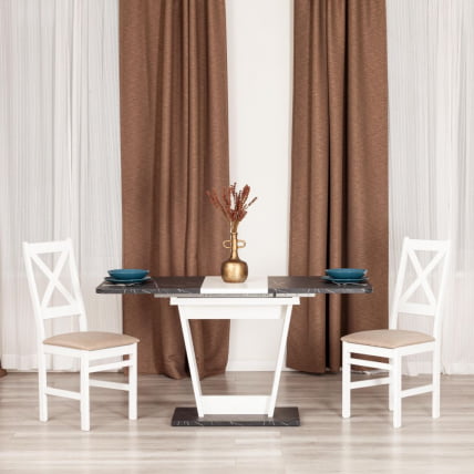 Стол обеденный ФОКС раздвижной ЛДСП, 68.6кс110-145кс75 см, Мрамор черный/Белый / FOX 68.6x110-145x75_13