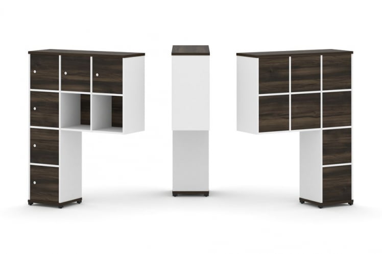 Надставка на стол высокая односторонняя + задняя стенка (8 шт.) + распашной фасад (6 шт.) CОНCЕПТ CН.ОНВ-009 Дуб Мали Белый бриллиант Черный металл / CONCEPT CN.ONV-009_0