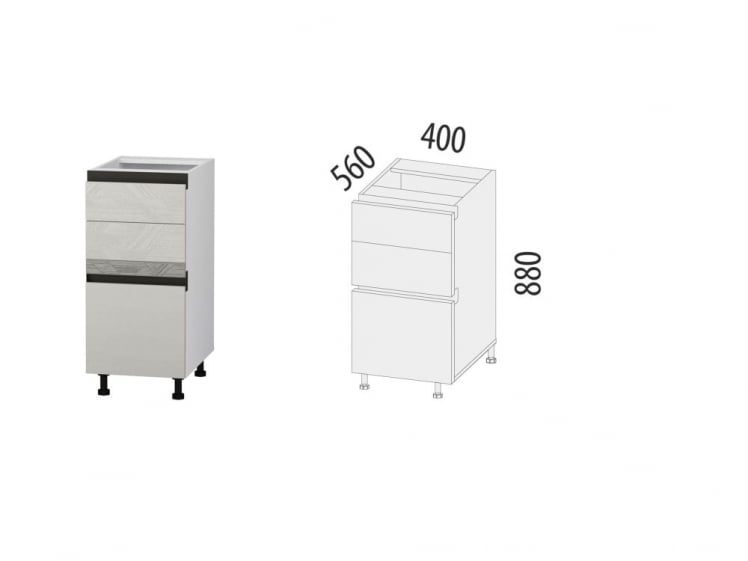 Напольный шкаф (3 ящика с доводчиком Титусофт) Бостон 60 / Titusoft)_3