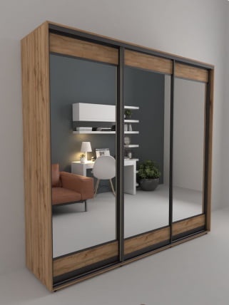 Шкаф-купе 3-х дверный Акцент-Лайт 3 2400х600 Дуб крафт золотой_0