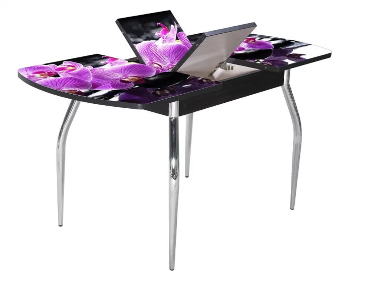 Стол раздвижной 1,45 Грация, СТЕКЛО, опоры изогнутые ХРОМ, Венге/Р045 / Венге/R045_0