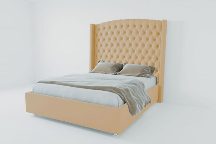 Мягкая интерьерная кровать &куот;Берлин Люкс&куот; без основания Материал фасада: Искусственная кожа; Спальное место: 900х2000 мм; Цвет фасада: Бежевый; Цвет корпуса: Бежевый / "Берлин Люкс"_0