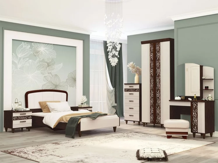 Шкаф для одежды с полками и штангой Катрин 92.15 Дуб венге Белый песок Браун вуд_7