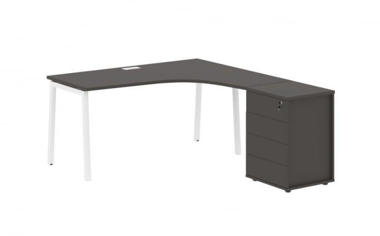 Стол эргономичный с тумбой (правый) ЕДИС ЕЛCЕТ 1518 Р Мокко Белый / EDIS ELCET R_0