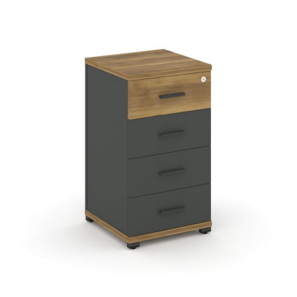 Тумба опорная/приставная с 4 ящиками CОНCЕПТ CН.ТУО-002 Б/В Сандал Янтарный Антрацит / CONCEPT CN.TUO-002 B/W_0