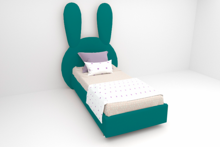 Детская кровать &куот;Зайка&куот; с ортопедическим основанием Цвет фасада: Бирюзовый; Цвет корпуса: Бирюзовый; Материал фасада: Металл/Велюр; Размер: 1200х2000 мм; Спальное место: 1200х2000 мм / "Зайка"_0