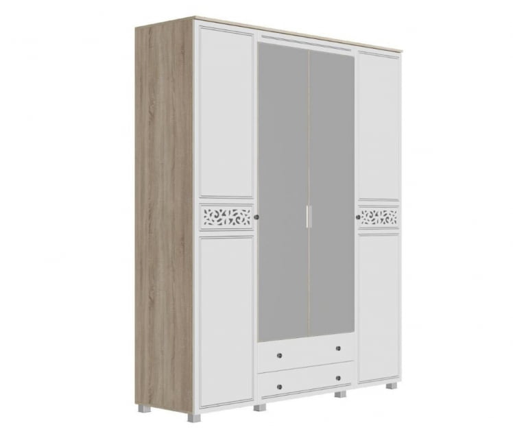 Шкаф четырехстворчатый Мадлен 06 Дуб сонома светлый Ясень белый Серебро_0