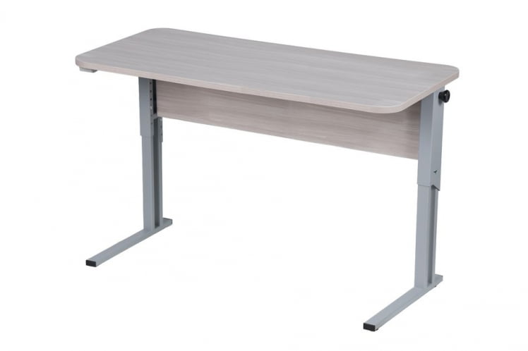 Парта двухместная (рост 3-7) эргономичная Белая ЛДСП/Серая кромка/Металл Серый_1