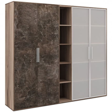 Шкаф высокий 4 створки, с нишей Б-ТОНЕ БТН36153542 Вяз Бетон темный / B-TONE BTN36153542_0
