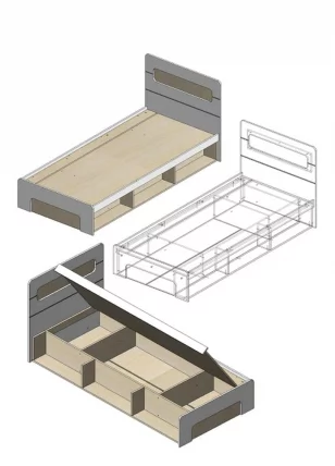 Кровать 0,9 с подъемным механизмом Палермо Юниор 01 Белый глянец Ясень шимо светлый Красный_3