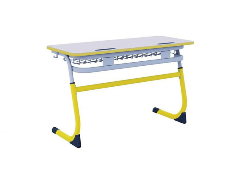 Парта двухместная регулируемая по высоте СМАРТЙ с углом наклона столешницы и антивандальной полиуретановой кромкой (рост 3-5) Желтый/Серый / SMARTY_0