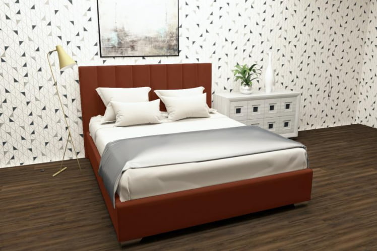 Мягкая интерьерная кровать Терра с ортопедическим основанием Цвет фасада: Оранжевый; Материал фасада: Металл/Велюр; Спальное место: 1400х2000 мм_0