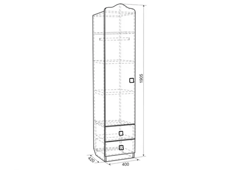 Шкаф комбинированный с ящиками одностворчатый Фэнтези МДФ-02 Белый рамух / MDF-02_1
