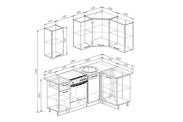 Гарнитур кухонный угловой 2000 Гранж 2000х1200_1