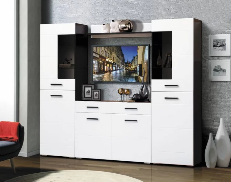 Набор мебели для гостиной Грация 1.8 с комодом с 3-мя ящиками и 3-мя дверями МДФ глянец Венге/Белый_0