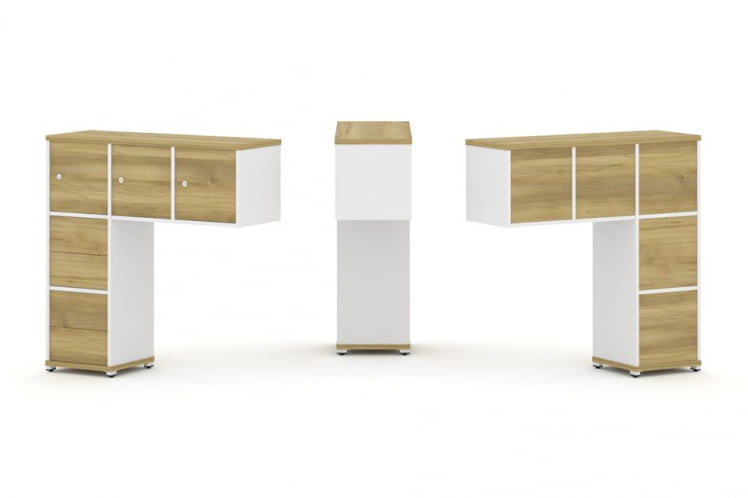 Надставка на стол низкая односторонняя + задняя стенка (5шт.) + блок с 2-мя ящиками (2шт.) + распашной фасад (3 шт.) CОНCЕПТ CН.ОНН-005 Дуб Винченцо Белый бриллиант Белый металл / CONCEPT CN.ONN-005_0