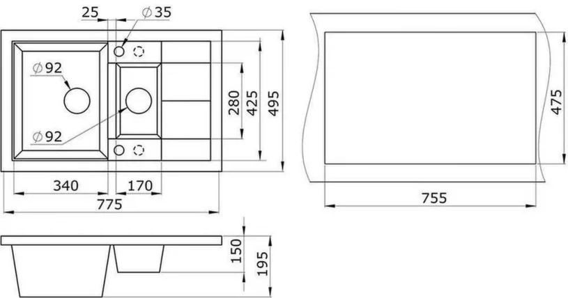 Кухонная мойка ГРАНУЛА 7802 Базальт / GRANULA_2