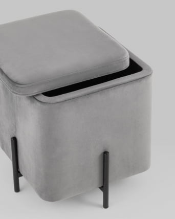 Пуф Грейс квадрат с ящиком велюр Серый_3