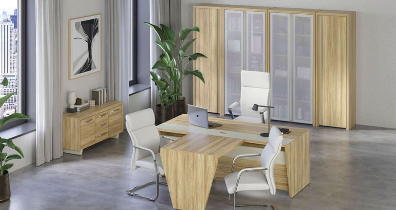 Кабинет руководителя Корнер №1 Гикори Песочный Ваниль / Corner_0