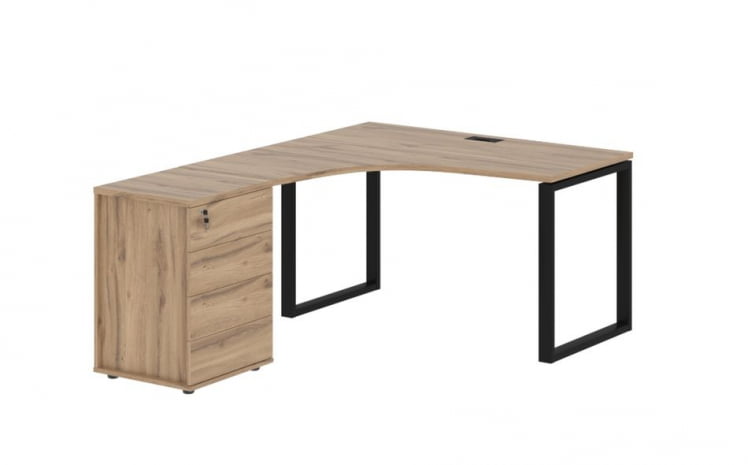 Стол эргономичный с тумбой левый ЕДИС ЕКCЕТ 1318 Л Дуб Денвер светлый Черный / EDIS EQCET L_0