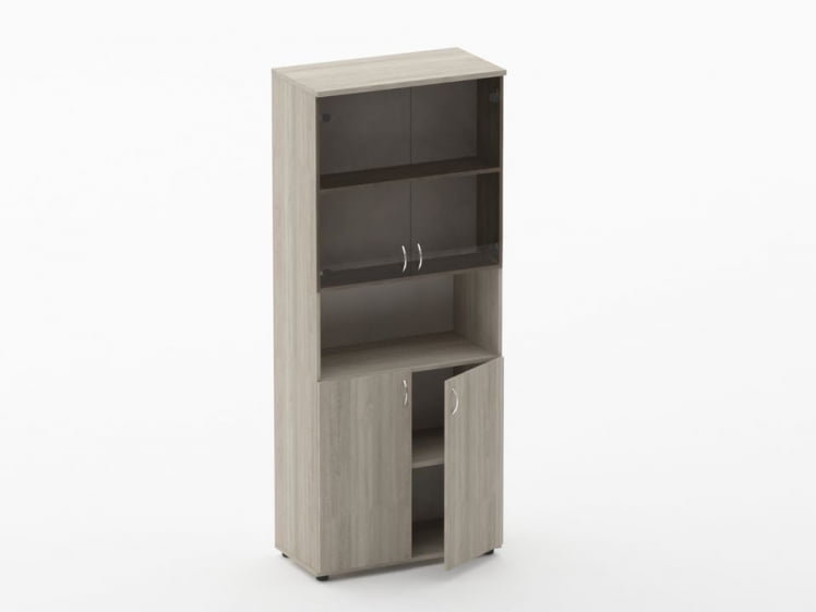 Шкаф высокий со стеклом и нишей Твин 16.16.161 Дуб Сантана светлый / Twin_1