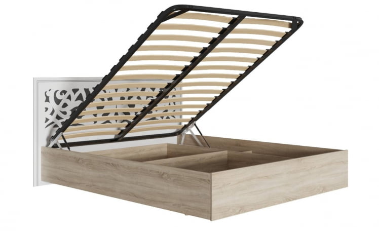 Кровать 1,6 м с подъемным механизмом Мадлен 02 Дуб сонома светлый Ясень белый Серебро_0