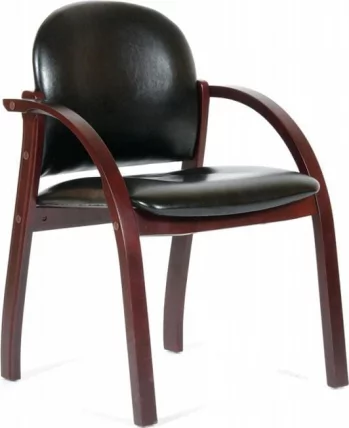 Кресло для посетителя CХАИРМАН 659 ПУ черный глянцевый/темный орех / CHAIRMAN PU_0