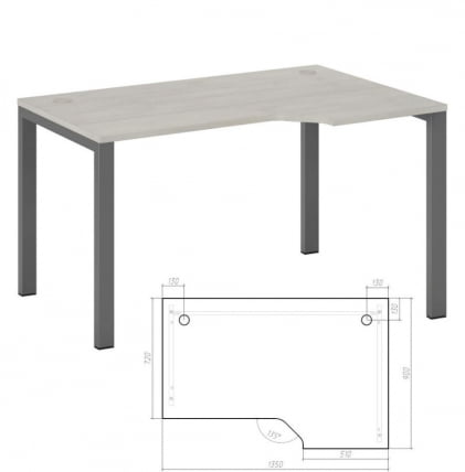 Стол эргономичный правый на металлоопорах Нев Лине НЛН36322524 Дуб шамони светлый / New Line NLN36322524_1