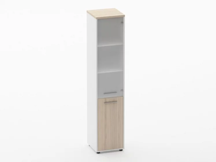 Шкаф 4 узкий верх стеклянная дверь, низ закрытый Дека 10.19.17Пр Туя/Белый / Deka_0